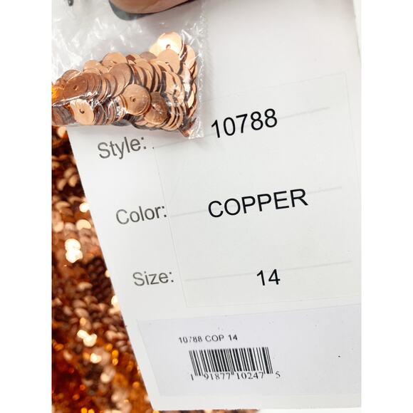 MAC DUGGAL Dress Size 14 Evening Gown Sequin Copper One Shoulder Metallic - Picture 8 of 9